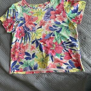 Alfred Dunner Pink and Yellow Floral Short Sleeve Tee
